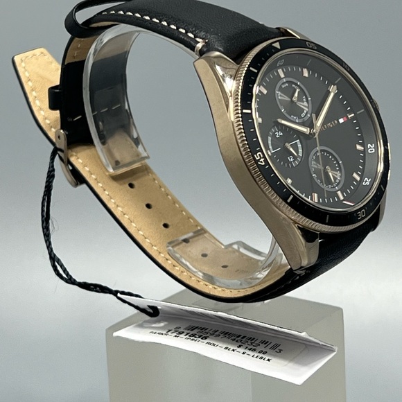 NEW Tommy Hilfiger Parker Men's Black Leather Strap Black Dial 1791836 Watch - Picture 5 of 11